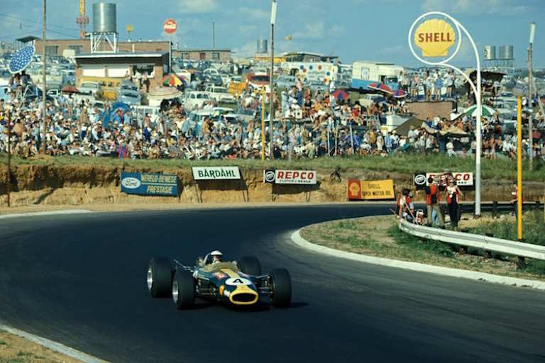 Jim Clark beim Grand Prix von Südafrika in Kyalami, am 1. Januar 1968