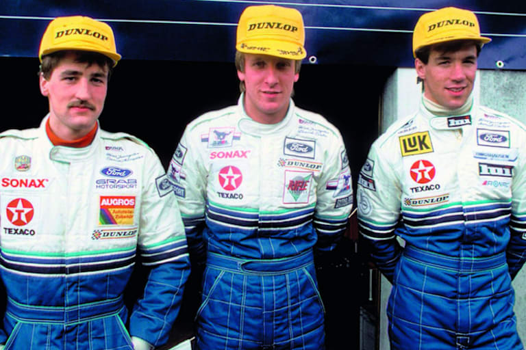 Ford DTM-Boygroup von 1987: Schneider, Biela, Reuter (von links)