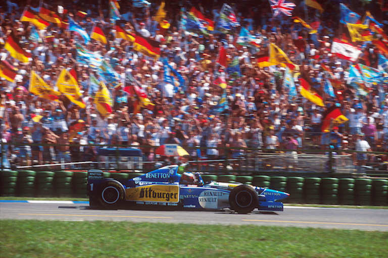 Michael Schumacher 1995 mit seinem Benetton in Hockenheim