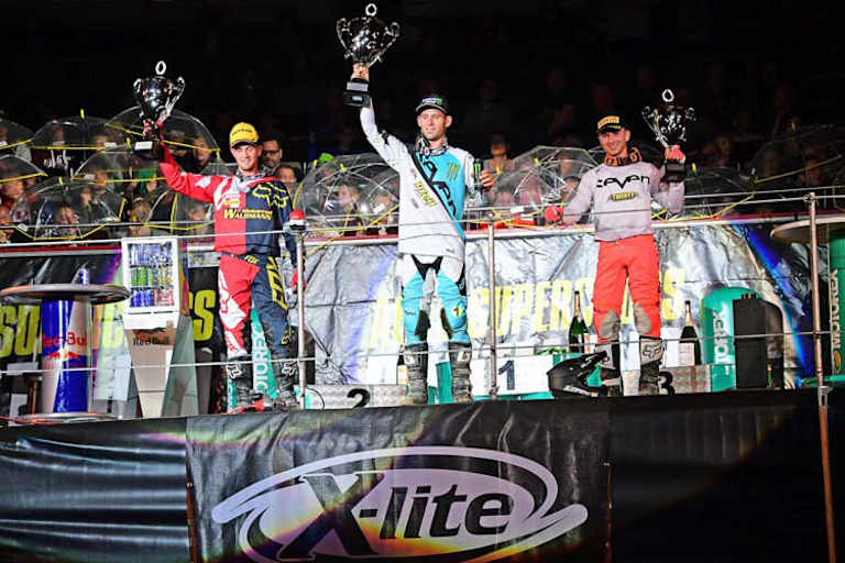 Podium SX1 am Sonntag: Kade Mosig, Tyler Bowers und Yannis Irsuti (v.l.)
