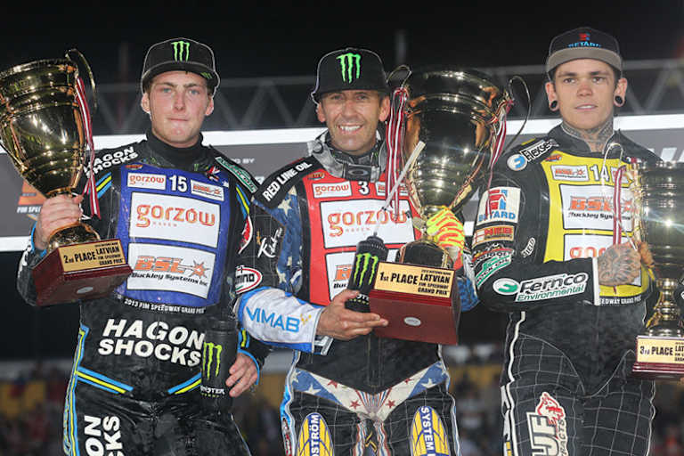 Podium des Lettland-GP: Ward, Hancock und Woffinden (v.l.)