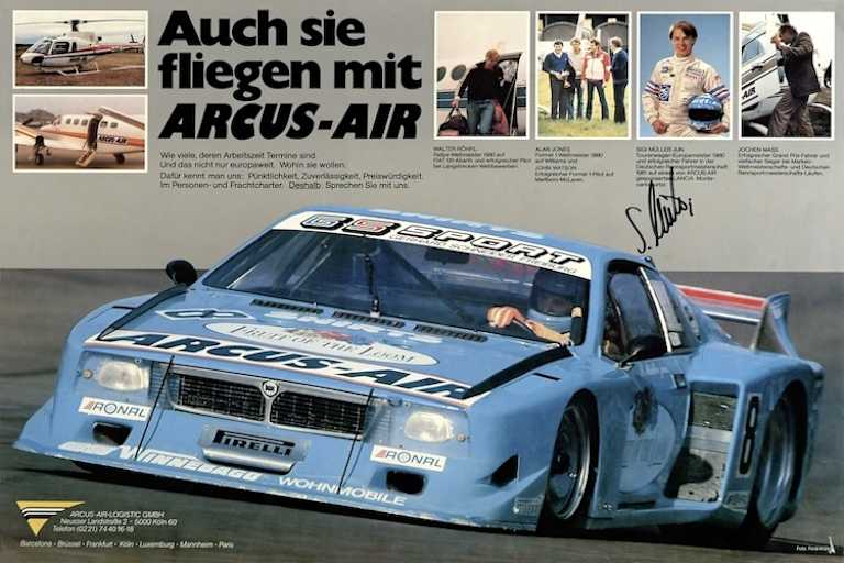 Werbung statt Flugrechnung I : Arcus Air-Schriftzug auf dem GS Sport Lancia Beta von Sigi Müller jun. 1981