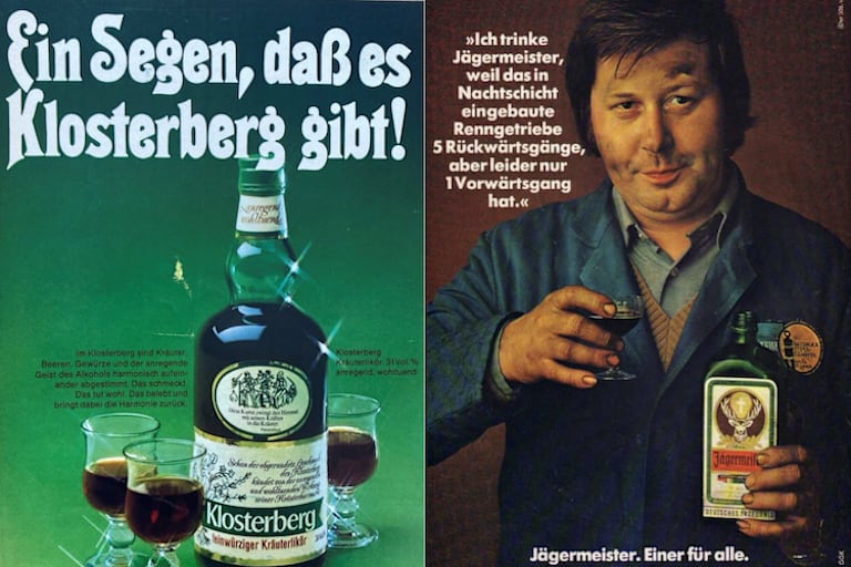 Klosterberg- und Jägermeister-Werbung in Illustrierten und Magazinen