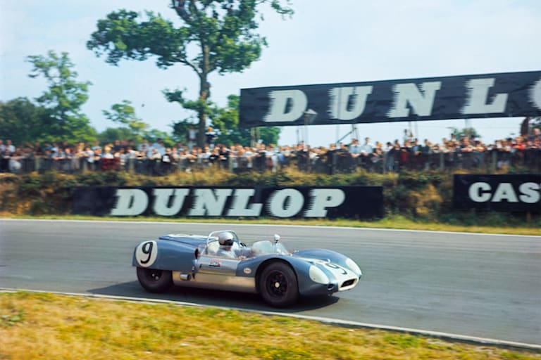 Walt Hansgen mit seinem Lotus 19-Oldsmobile in Brands Hatch 1964