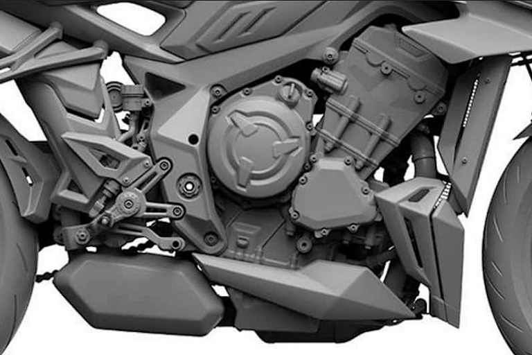 Gemäss den Patentzeichnungen ein völlig neu konstruierter Dreizylindermotor