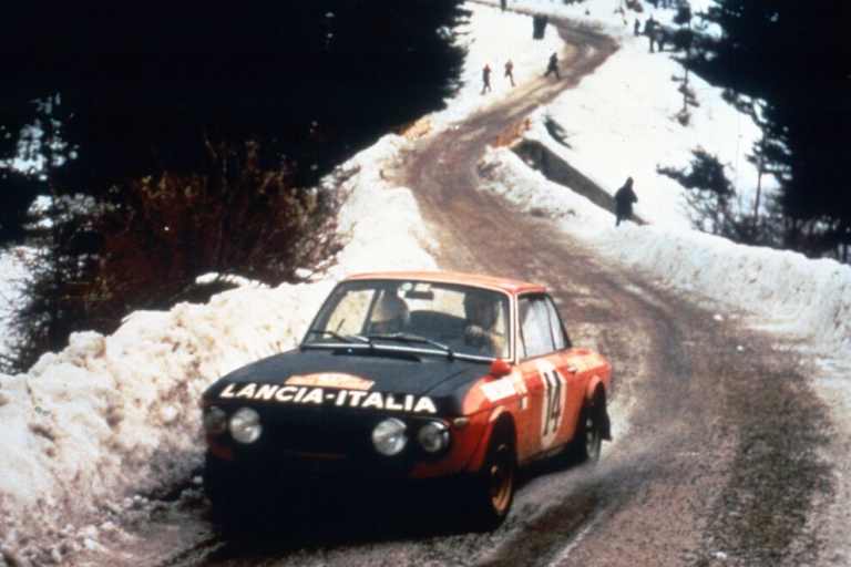 Im Lancia Fulvia in 1972 zum ersten Triumph bei der Rallye Monte Carlo 